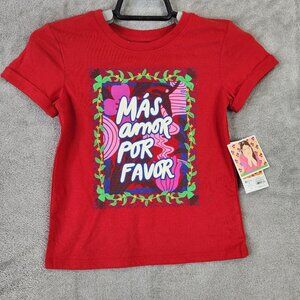 Unisex Kids Red Shirt Short Sleeve Latino Heritage "Mas Amor Por Favor" Size 4T